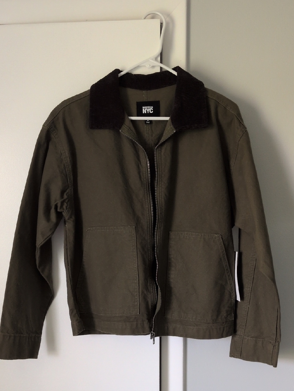 Madden NYC Olive Green Jacket with Dark Contrast Collar